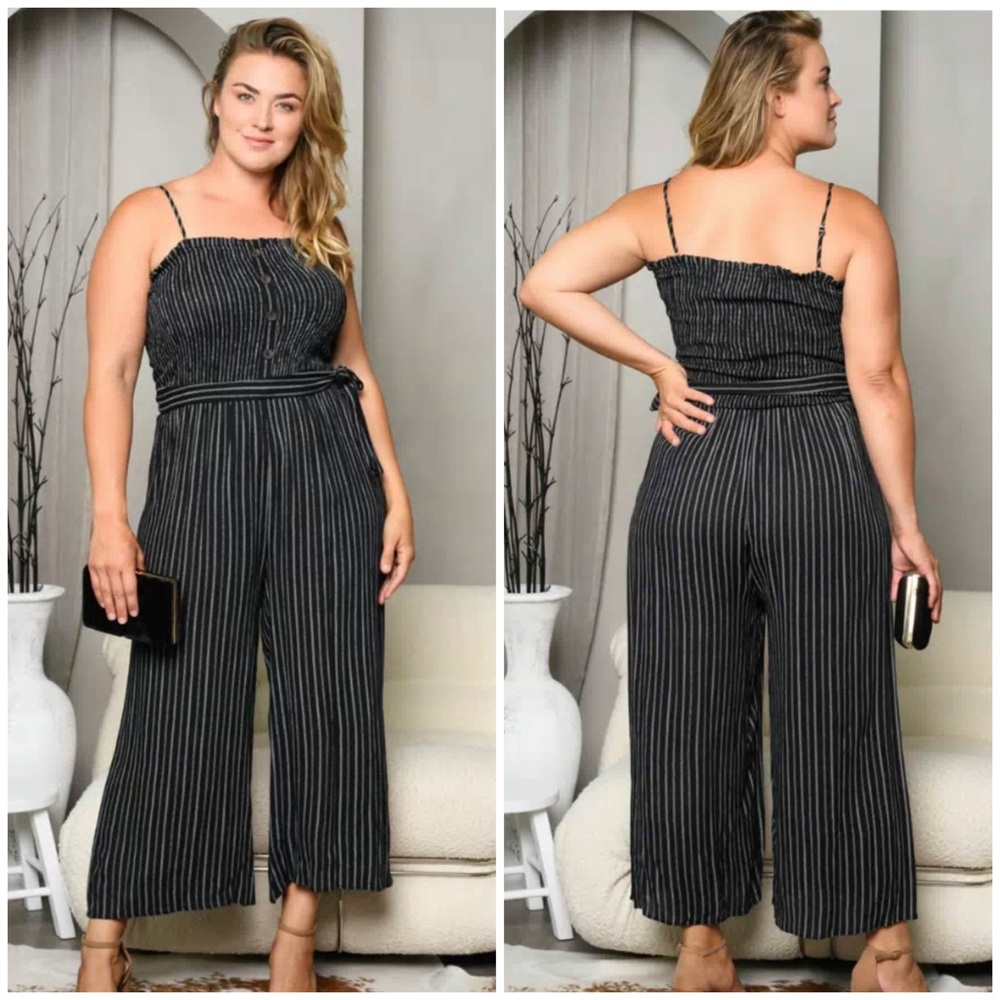 SLEEVELESS SMOCK SELF TIE JUMPSUIT